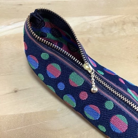 【カラフル水玉柄】畳縁 テトラ型 ペンケース 和風 ドット