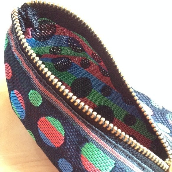 【カラフル水玉柄】畳縁 テトラ型 ミニポーチ 小銭入れ 和風 ドット