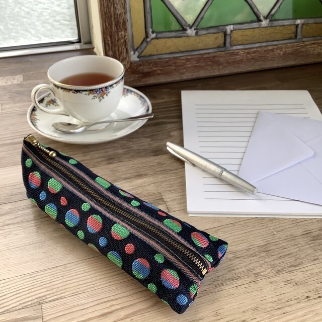 【カラフル水玉柄】畳縁 テトラ型 ミニポーチ 小銭入れ 和風 ドット