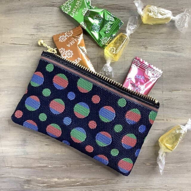 【カラフル水玉柄】畳縁 テトラ型 ミニポーチ 小銭入れ 和風 ドット