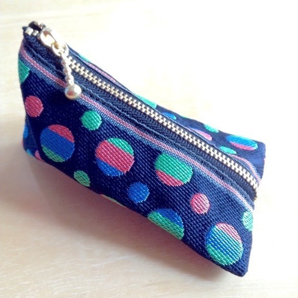 【カラフル水玉柄】畳縁 テトラ型 ミニポーチ 小銭入れ 和風 ドット
