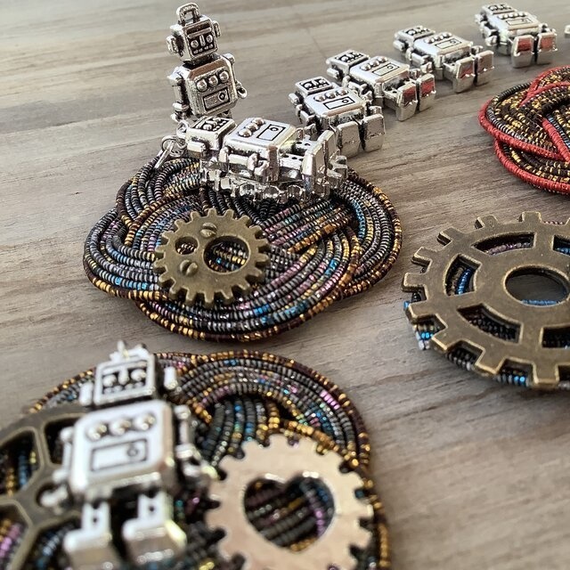 水引製【メカロボ】バレッタ ヘアクリップ スチームパンク 歯車 パープル