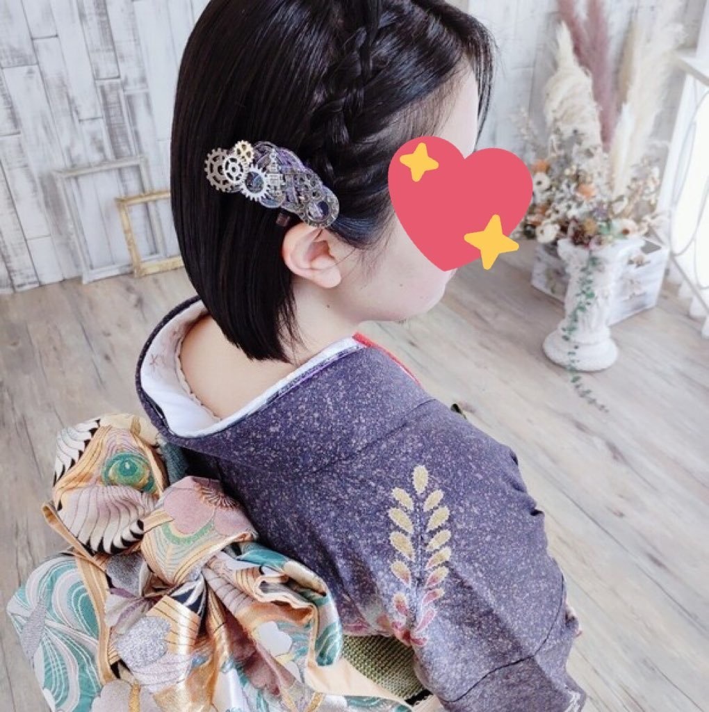 水引製【メカロボ】バレッタ ヘアクリップ スチームパンク 歯車 金古美