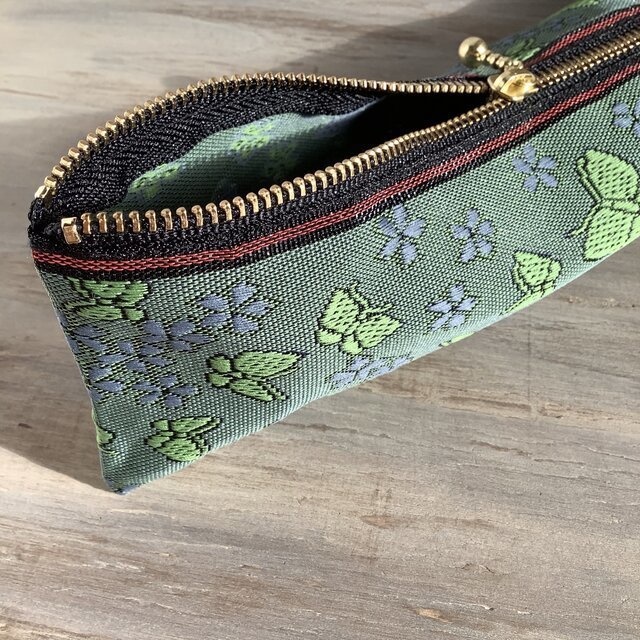 【胡蝶の夢】畳縁 テトラ型 ペンケース 緑 紫 蝶 すみれ