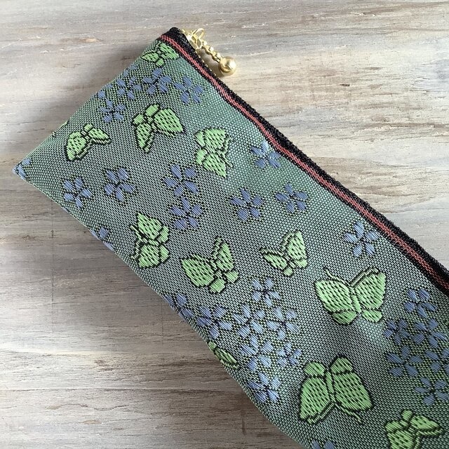 【胡蝶の夢】畳縁 テトラ型 ペンケース 緑 紫 蝶 すみれ