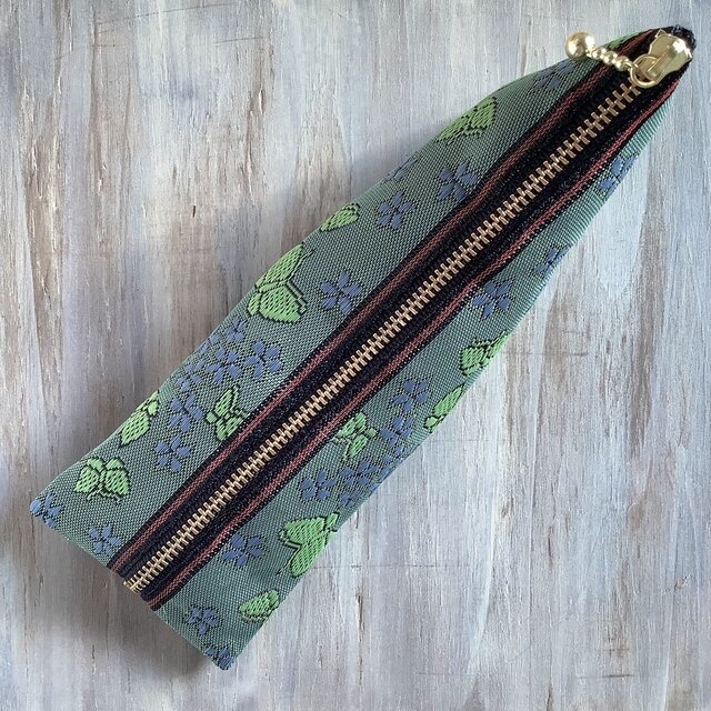 【胡蝶の夢】畳縁 テトラ型 ペンケース 緑 紫 蝶 すみれ