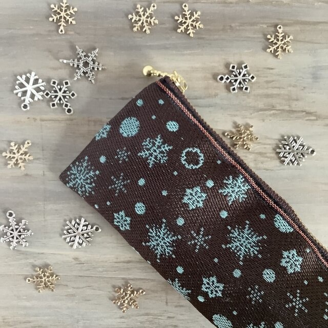 【六華】畳縁 ペンケース チョコミント 雪の結晶 クリスマス スノウフレイク