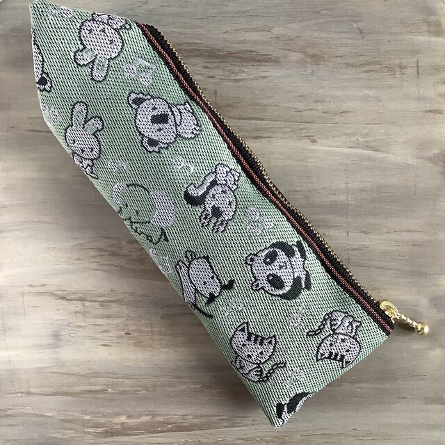 【アニマル柄】畳縁 テトラ型 ペンケース ミント グリーン