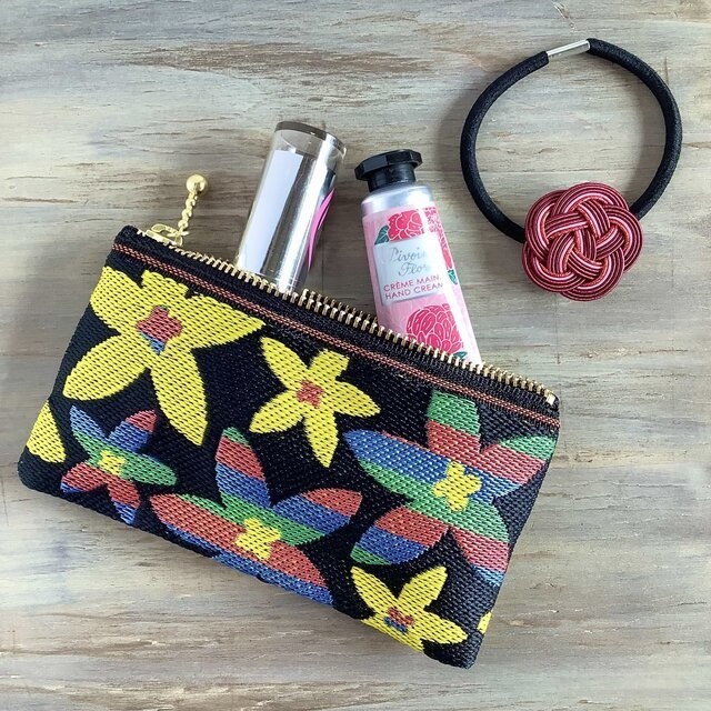 【スターフラワー】畳縁 テトラ型 ペンケース 黒 マルチカラー