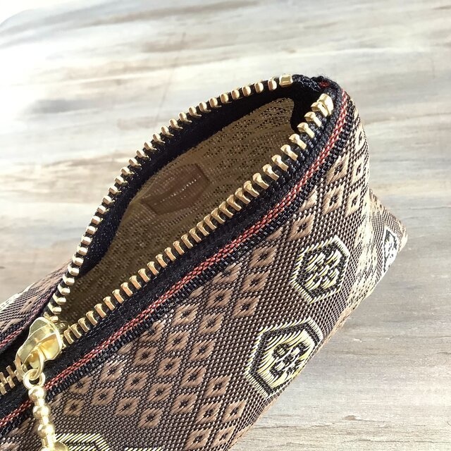 【亀甲 菱紋】畳縁 テトラ型 ペンケース 茶色 ブラウン