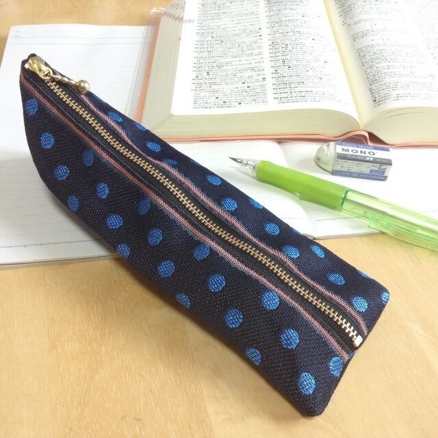 【瑠璃玉】畳縁 ぺたんこ ミニポーチ カードケース 小銭入れ 水玉 紺