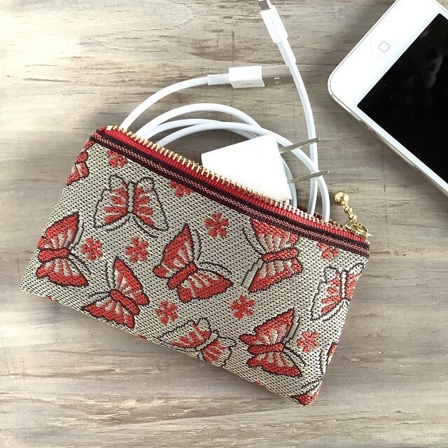 【胡蝶】畳縁 ぺたんこ ミニポーチ カードケース 小銭入れ ゴールド 蝶 チョウチョ