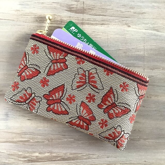 【胡蝶】畳縁 ぺたんこ ミニポーチ カードケース 小銭入れ ゴールド 蝶 チョウチョ