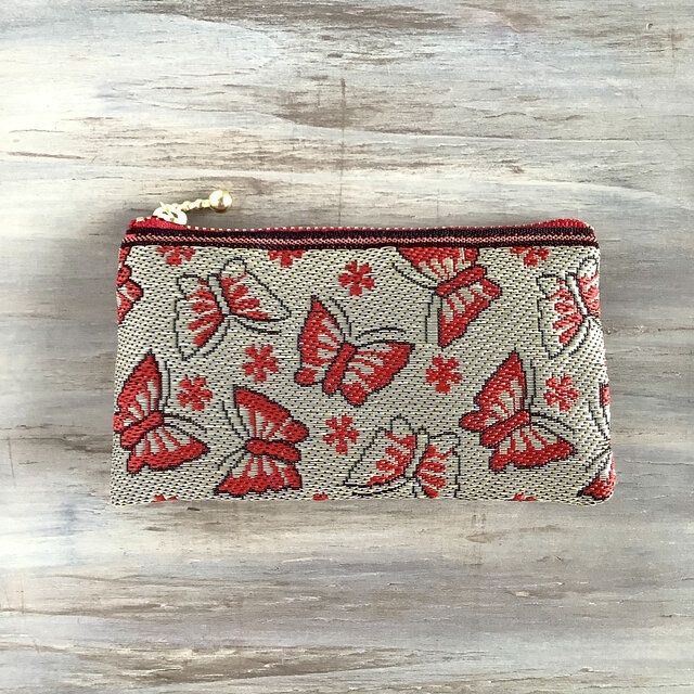 【胡蝶】畳縁 ぺたんこ ミニポーチ カードケース 小銭入れ ゴールド 蝶 チョウチョ