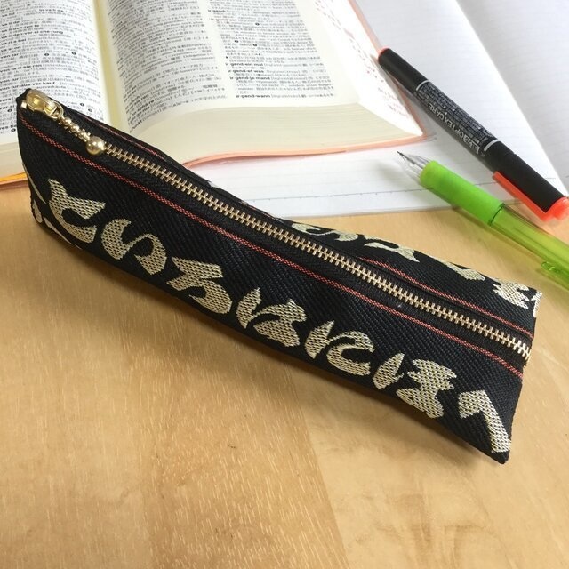 【いろは柄】畳縁 ぺたんこ 小銭入れ ミニポーチ カードケース 黒