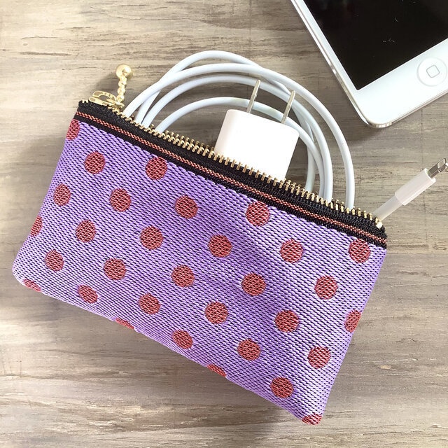 【ベリーベリー】畳縁 水玉 ドット ぺたんこ ミニポーチ カードケース 小銭入れ 紫 ピンク