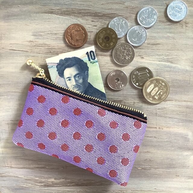 【ベリーベリー】畳縁 水玉 ドット ぺたんこ ミニポーチ カードケース 小銭入れ 紫 ピンク