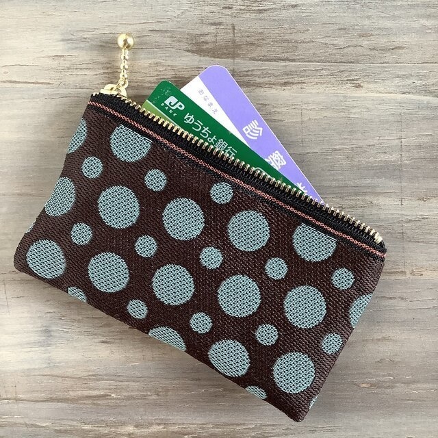 【チョコミント】畳縁 ぺたんこ ミニポーチ カードケース 小銭入れ 薄荷 水玉 ドット