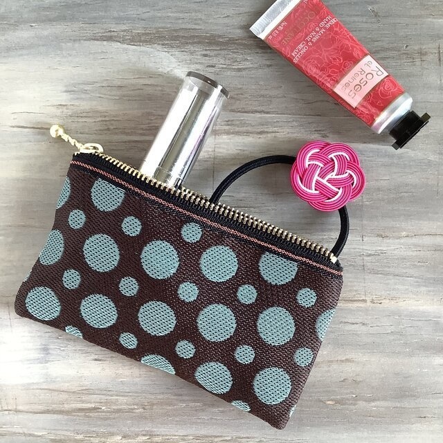 【チョコミント】畳縁 ぺたんこ ミニポーチ カードケース 小銭入れ 薄荷 水玉 ドット