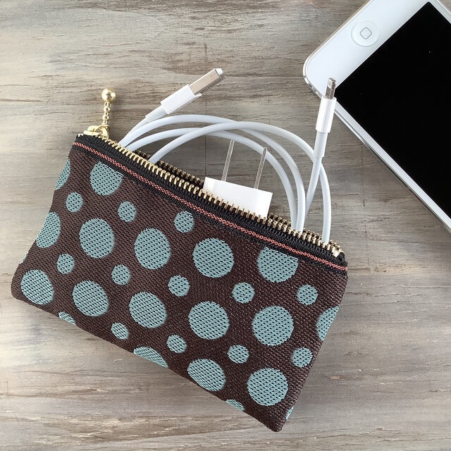 【チョコミント】畳縁 ぺたんこ ミニポーチ カードケース 小銭入れ 薄荷 水玉 ドット