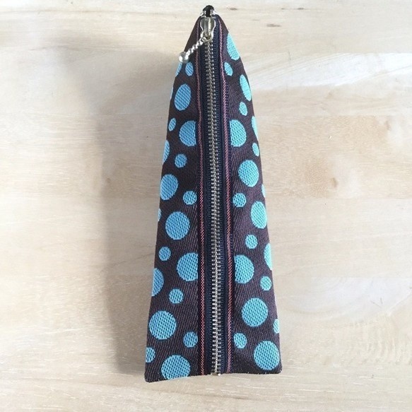 【チョコミント】畳縁 テトラ型 ペンケース 水玉 ドット 薄荷