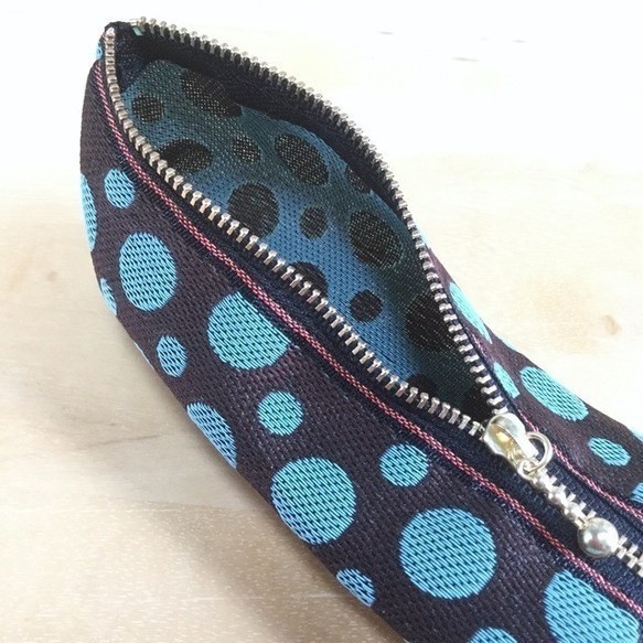 【チョコミント】畳縁 テトラ型 ペンケース 水玉 ドット 薄荷