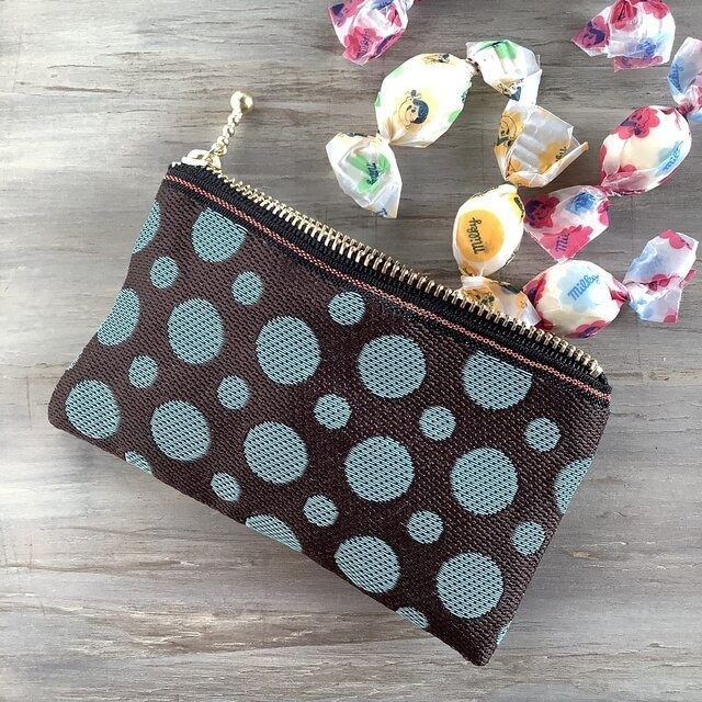 【チョコミント】畳縁 テトラ型 ペンケース 水玉 ドット 薄荷