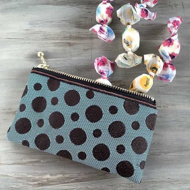 【ミントチョコ】畳縁 ぺたんこ ミニポーチ カードケース 小銭入れ 薄荷 水玉 ドット