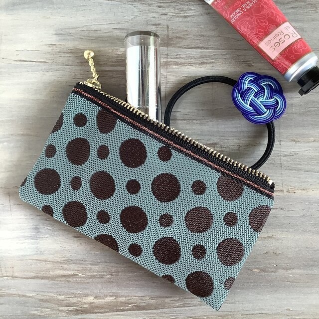 【ミントチョコ】畳縁 ぺたんこ ミニポーチ カードケース 小銭入れ 薄荷 水玉 ドット