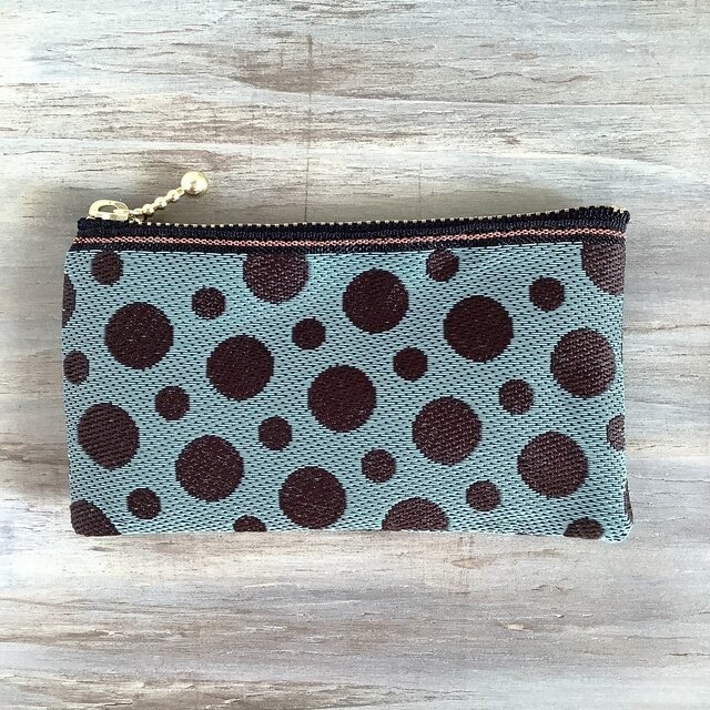 【ミントチョコ】畳縁 ぺたんこ ミニポーチ カードケース 小銭入れ 薄荷 水玉 ドット