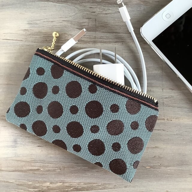 【ミントチョコ】畳縁 ぺたんこ ミニポーチ カードケース 小銭入れ 薄荷 水玉 ドット