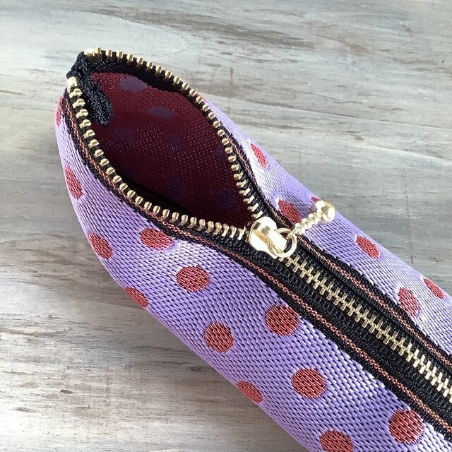 【ベリーベリー】畳縁 テトラ型 ペンケース 水玉 ドット 紫 ピンク