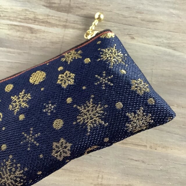 【六華】畳縁 テトラ型 ペンケース 紺 雪の結晶 クリスマス