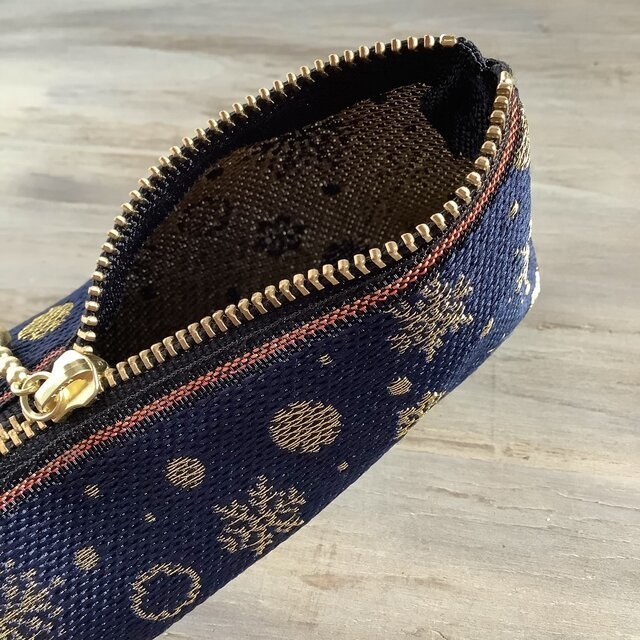 【六華】畳縁 テトラ型 ペンケース 紺 雪の結晶 クリスマス