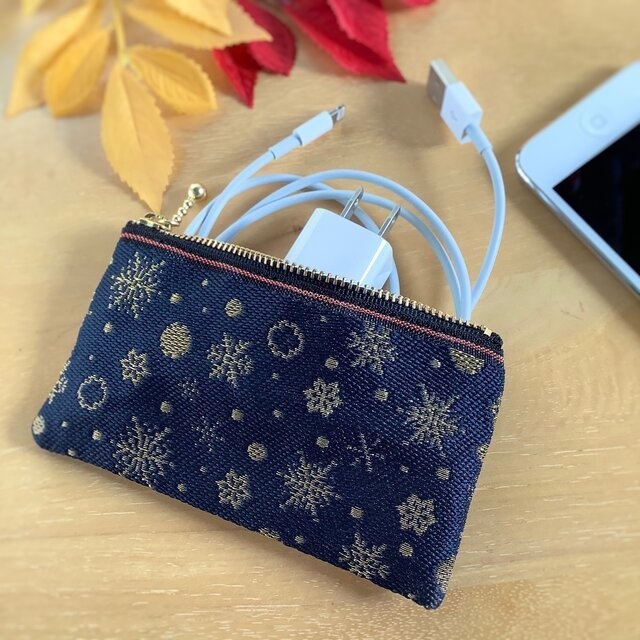 【六華】畳縁 テトラ型 ペンケース 紺 雪の結晶 クリスマス