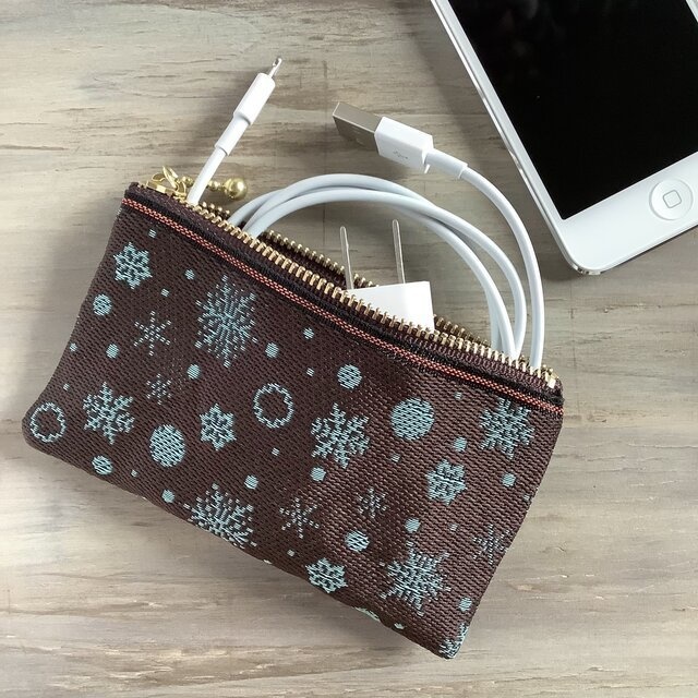 【六華】畳縁 ぺたんこ ミニポーチ カードケース 小銭入れ チョコミント 雪の結晶 クリスマス