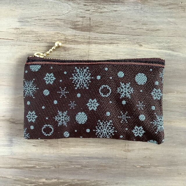 【六華】畳縁 ぺたんこ ミニポーチ カードケース 小銭入れ チョコミント 雪の結晶 クリスマス