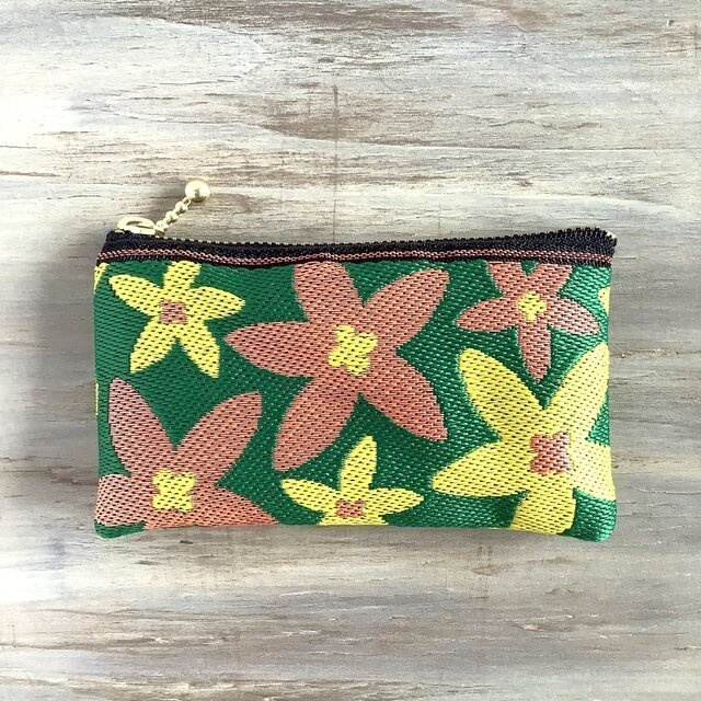 【スターフラワー】畳縁 ぺたんこ ミニポーチ カードケース 小銭入れ 緑 大人可愛い