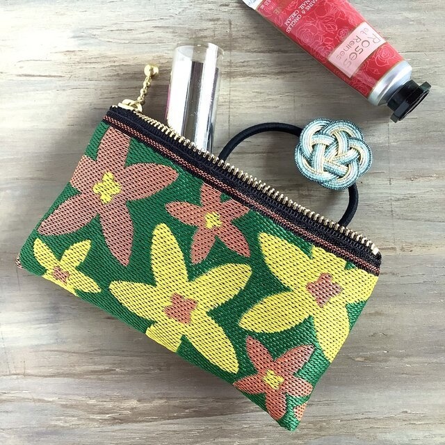 【スターフラワー】畳縁 ぺたんこ ミニポーチ カードケース 小銭入れ 緑 大人可愛い