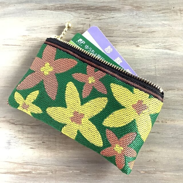 【スターフラワー】畳縁 ぺたんこ ミニポーチ カードケース 小銭入れ 緑 大人可愛い