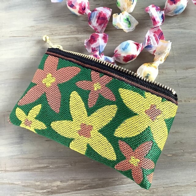 【スターフラワー】畳縁 ぺたんこ ミニポーチ カードケース 小銭入れ 緑 大人可愛い