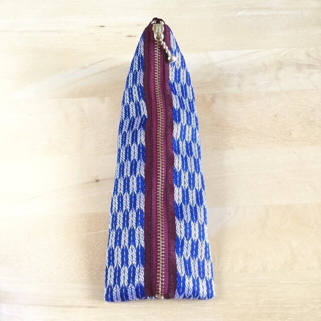 【矢羽】畳縁 テトラ型 ペンケース 藍×白 はいからさん 矢絣 大正浪漫