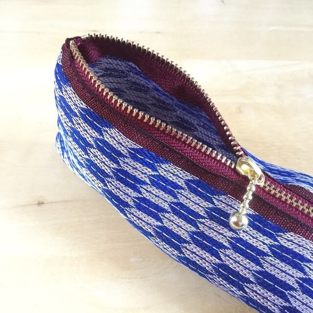 【矢羽】畳縁 テトラ型 ペンケース 藍×白 はいからさん 矢絣 大正浪漫