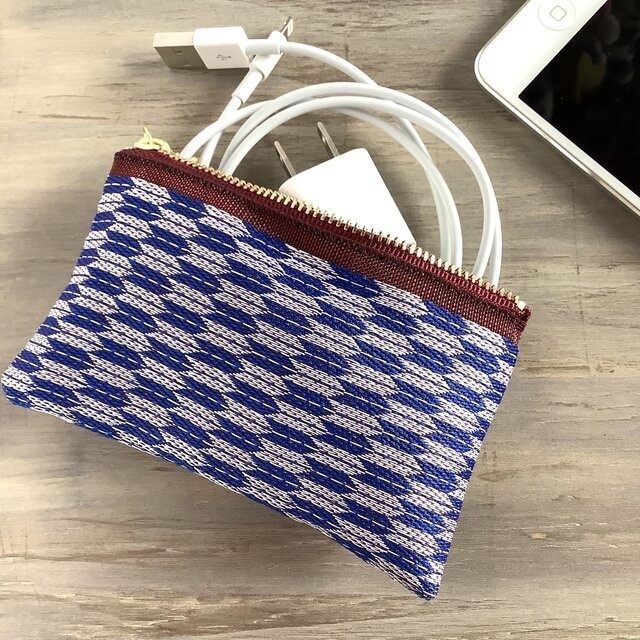 【矢羽】畳縁 ぺたんこ ミニポーチ カードケース 小銭入れ 紺 和柄 はいからさん