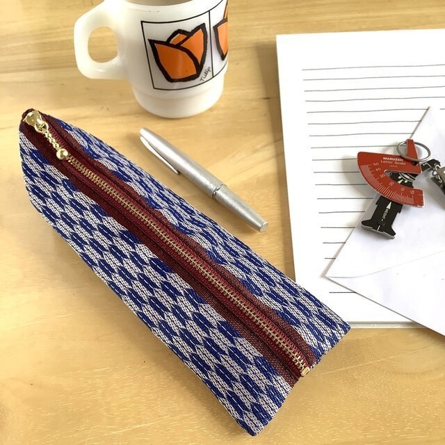 【矢羽】畳縁 ぺたんこ ミニポーチ カードケース 小銭入れ 紺 和柄 はいからさん