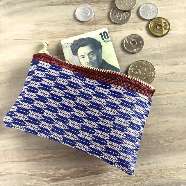 【矢羽】畳縁 ぺたんこ ミニポーチ カードケース 小銭入れ 紺 和柄 はいからさん