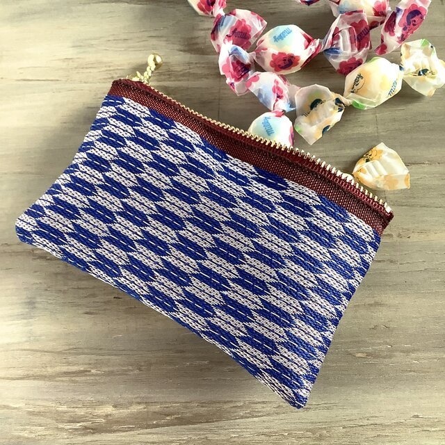 【矢羽】畳縁 ぺたんこ ミニポーチ カードケース 小銭入れ 紺 和柄 はいからさん