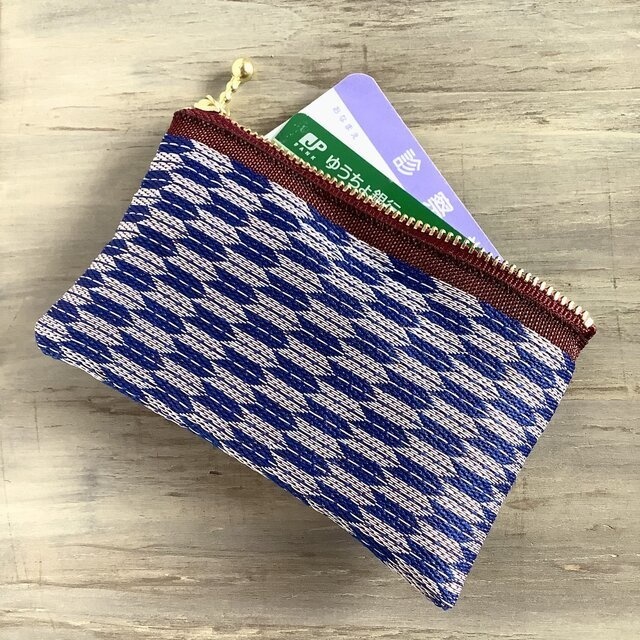 【矢羽】畳縁 ぺたんこ ミニポーチ カードケース 小銭入れ 紺 和柄 はいからさん