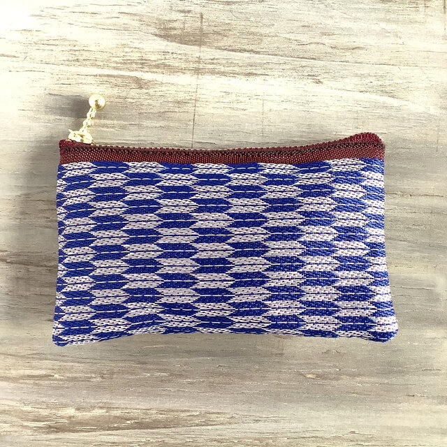 【矢羽】畳縁 ぺたんこ ミニポーチ カードケース 小銭入れ 紺 和柄 はいからさん