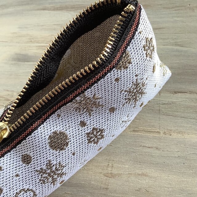 【六華】畳縁 ペンケース ホワイト ゴールド 雪の結晶 クリスマス スノウフレイク